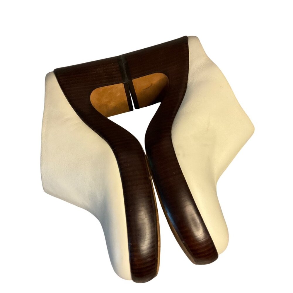 Vince Cream Leather Mules Clogs 7.5 Chunky Wood Heel Slip-On winter white - Picture 7 of 13
